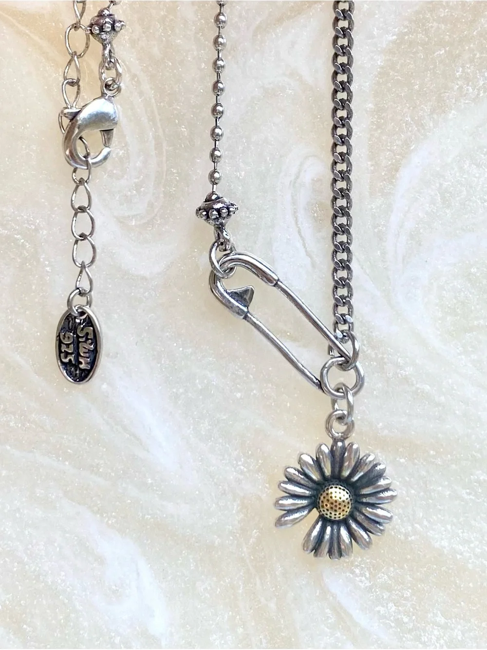 Sterling Silver Daisy Pendant Necklace - Daisy Charm in Silver and Gold